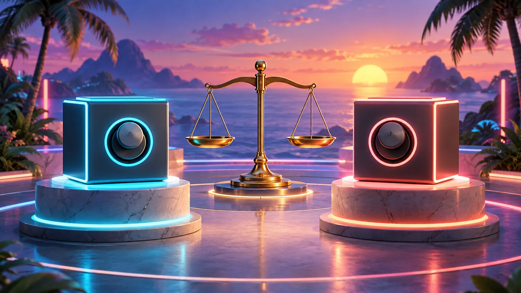 3D cartoon subscription card beside two abstract console tokens